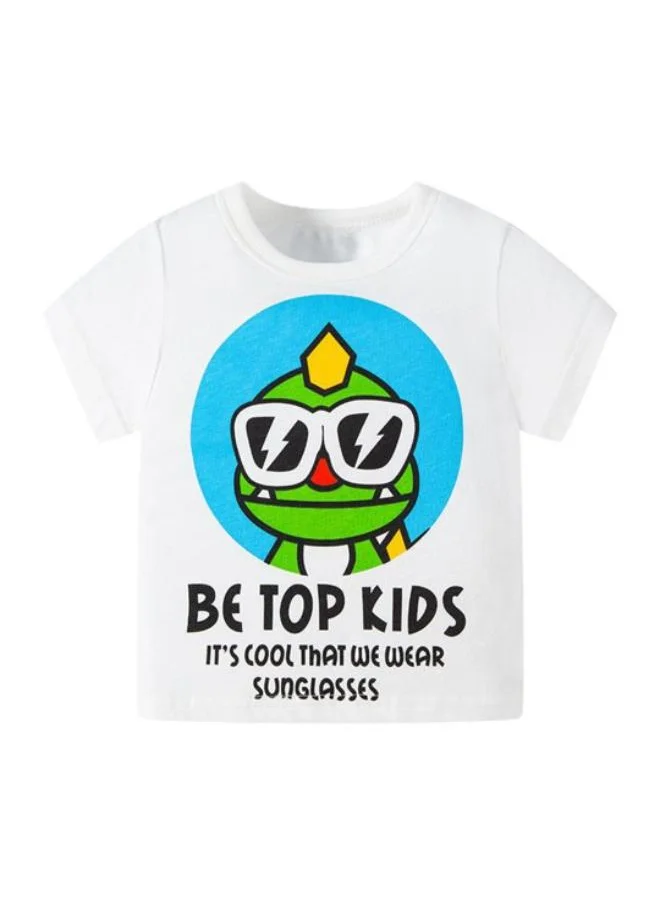 يونيكي White Printed Short Sleeve Crew Neck T-Shirt