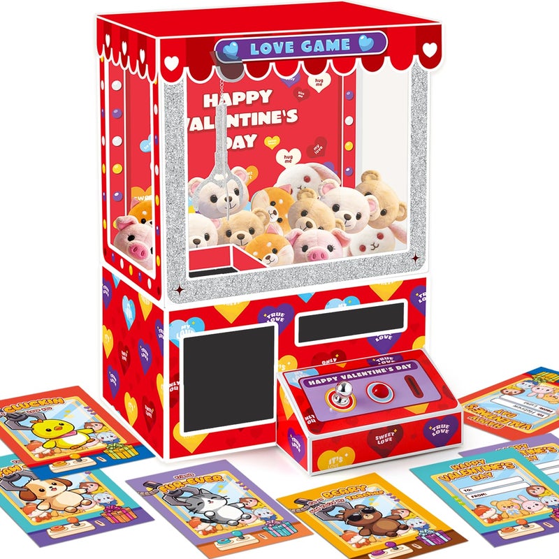 Gloween Valentines Boxes and Cards for Kids Classroom School Exchange, Great Valentines Day Gifts Party Favors for Boys Girls (1 Claw Machine Box, 32 Valentine Cards, 1 Teacher Card, Doll not Included) - Image 1