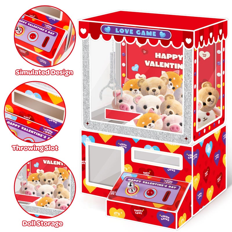 Gloween Valentines Boxes and Cards for Kids Classroom School Exchange, Great Valentines Day Gifts Party Favors for Boys Girls (1 Claw Machine Box, 32 Valentine Cards, 1 Teacher Card, Doll not Included) - Image 2