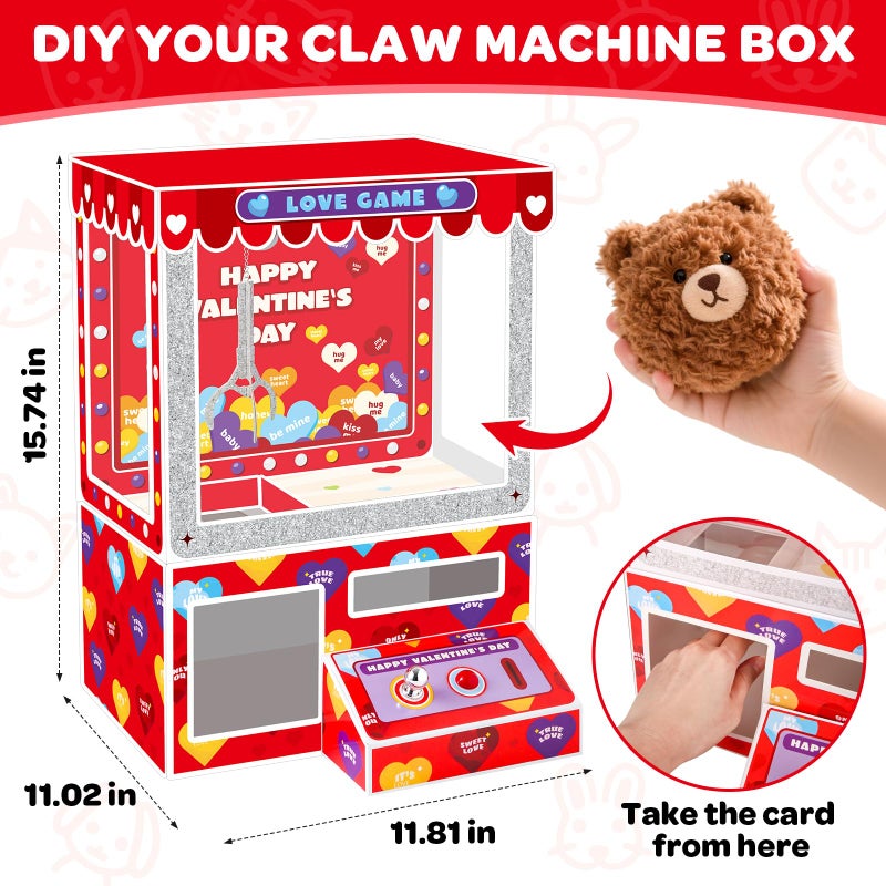 Gloween Valentines Boxes and Cards for Kids Classroom School Exchange, Great Valentines Day Gifts Party Favors for Boys Girls (1 Claw Machine Box, 32 Valentine Cards, 1 Teacher Card, Doll not Included) - Image 4