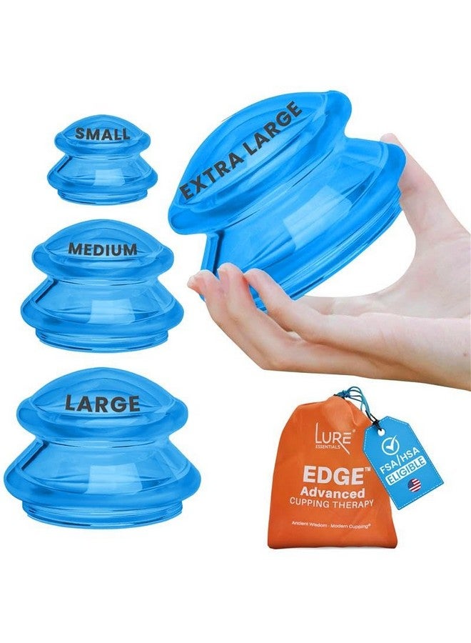 Lure Essentials Silicone Cupping Therapy Set Professional Massage Cupping Cups for Cupping Therapy 4 Cup Kit for Massage, Myofascial Release, Cellulite Reduction (Lure Blue) - Image 1