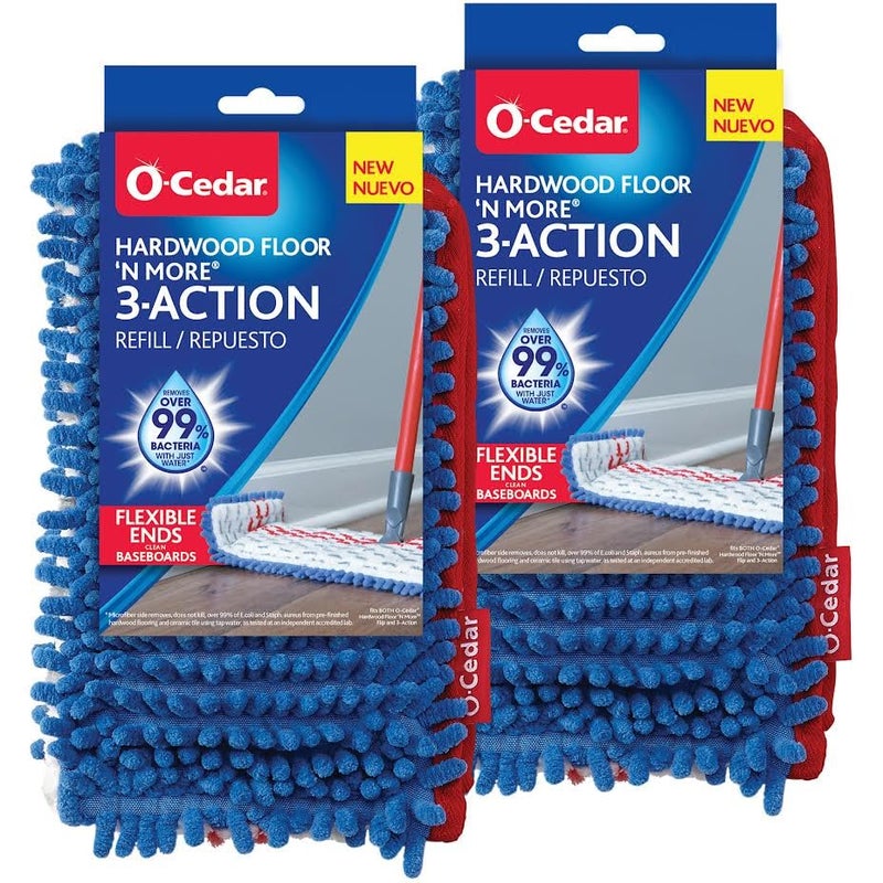 o cedar O-Cedar Hardwood Floor 'N More Microfiber 3-Action Flip Mop Refill (2-Pack) | Double-Sided Mop Head with Microfiber and Chenille | Reusable, Machine-Washable Mop Head Replacement - Image 1