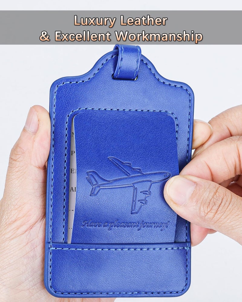 Teskyer Luggage Tags, 3 Pack Premium PU Leather Luggage Tags Privacy Protection Travel Bag Labels Suitcase Tags - Image 4