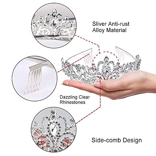 Didder Silver Crystal Tiara Crown Headband Princess Elegant Crown with combs for Women Girls Bridal Wedding Prom Birthday Party - Image 3