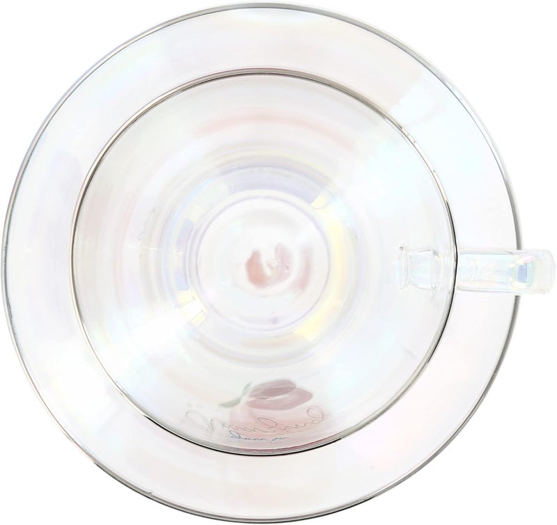 Pavilion Gift Company  Youre Amazing  7ounce Glass Teacup with Saucer Set Iridescent Coffee Cup Floral Pattern Teacup Valentines Day Gift Ideas For Friend Girlfriend Mug 1 Count  Pack of 2 - Image 5