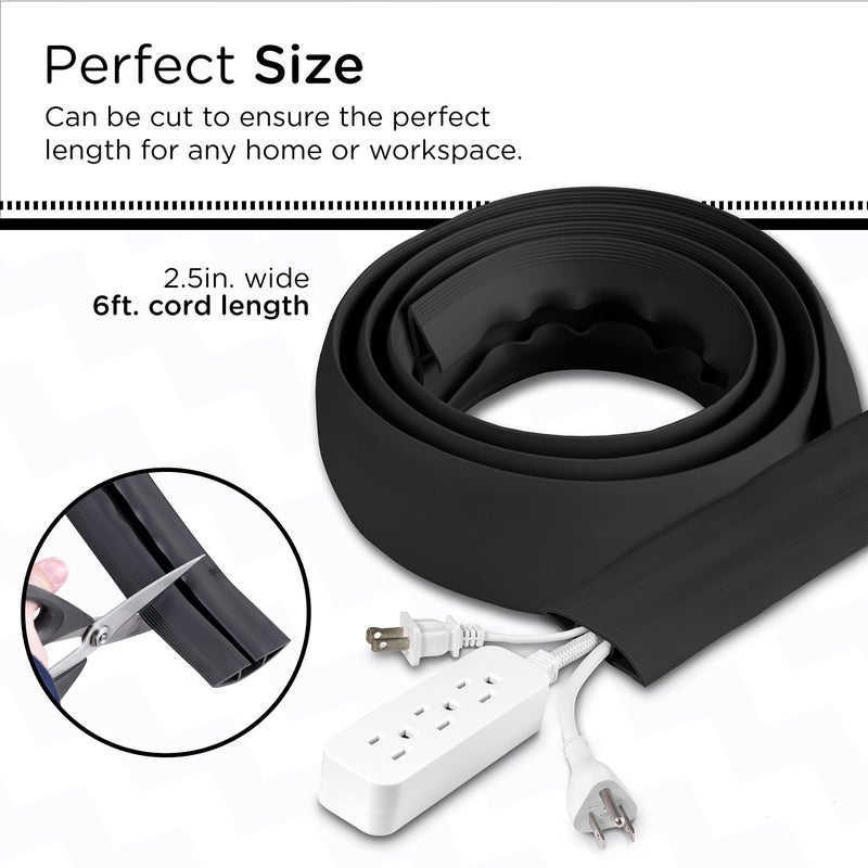 Cordinate 6ft Floor Cord Cover, Cable Protector, Hide Extension Cords, Protect Cords, Prevent Cable Trips, Heavy Duty Cord Hider - Cable Cavity = 0.75" (W) x 0.43" (H) - Black - Image 2