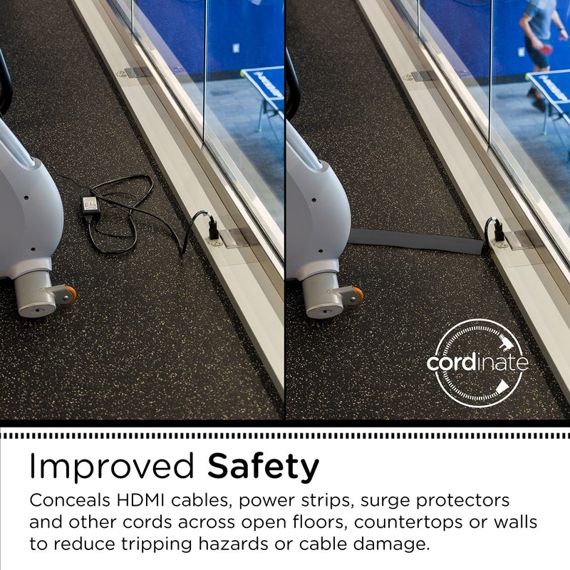 Cordinate 6ft Floor Cord Cover, Cable Protector, Hide Extension Cords, Protect Cords, Prevent Cable Trips, Heavy Duty Cord Hider - Cable Cavity = 0.75" (W) x 0.43" (H) - Black - Image 3