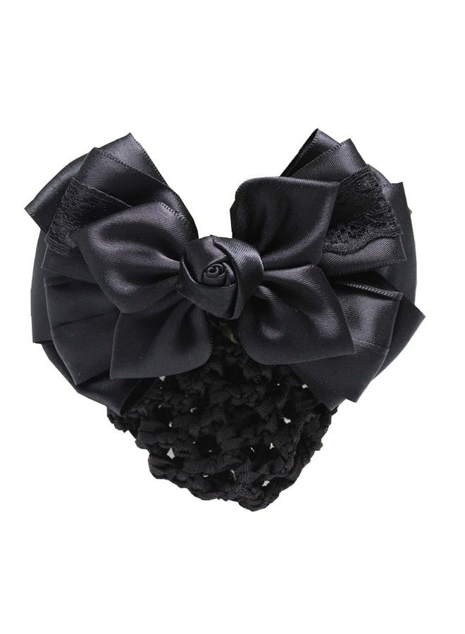 ericotry 1Pcs Women Hair Bun Cover Snood Net Satin Bowknot Decorative Hair Clip Bow Ribbon Flower Hair Accessories For Restaurant Stewardess Bank Hotel Staff(Black) - Image 2