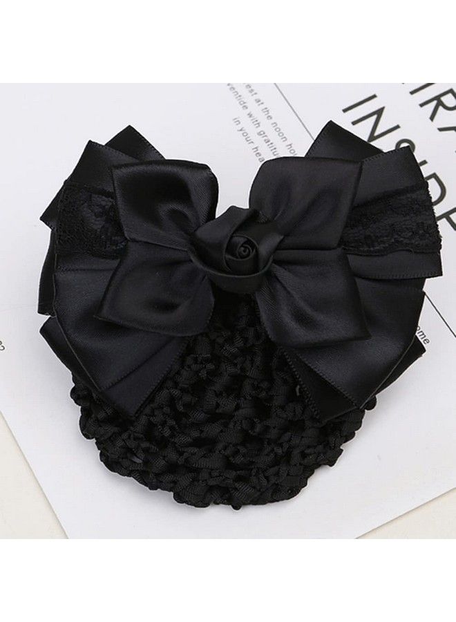 ericotry 1Pcs Women Hair Bun Cover Snood Net Satin Bowknot Decorative Hair Clip Bow Ribbon Flower Hair Accessories For Restaurant Stewardess Bank Hotel Staff(Black) - Image 4