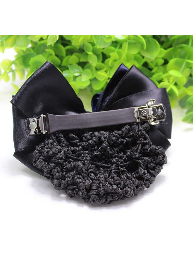 ericotry 1Pcs Women Hair Bun Cover Snood Net Satin Bowknot Decorative Hair Clip Bow Ribbon Flower Hair Accessories For Restaurant Stewardess Bank Hotel Staff(Black) - Image 3
