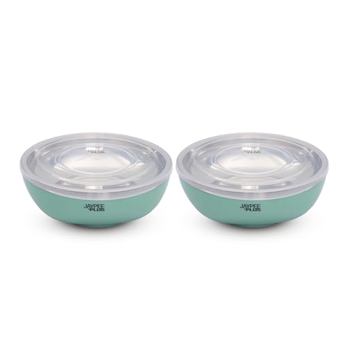 Jaypee Plus Stainless Steel Mixing & Serving Bowl Set of 2 with Lid,Rustproof,Microwave Safe,500 ml, Green - Image 1