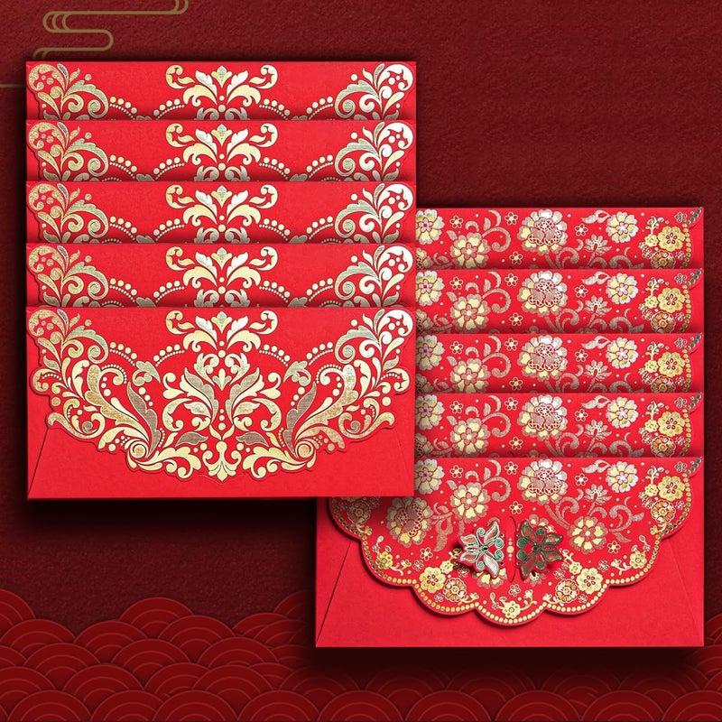 YAOLIGIFT 20Pcs Luxurious Chinese Red Envelopes, Chinese Red Pockets Hong Bao Money Envelopes Lucky Money Envelopes, Money Gift Cash Packet for All Occasions Birthday Spring Festivals Party - Image 1