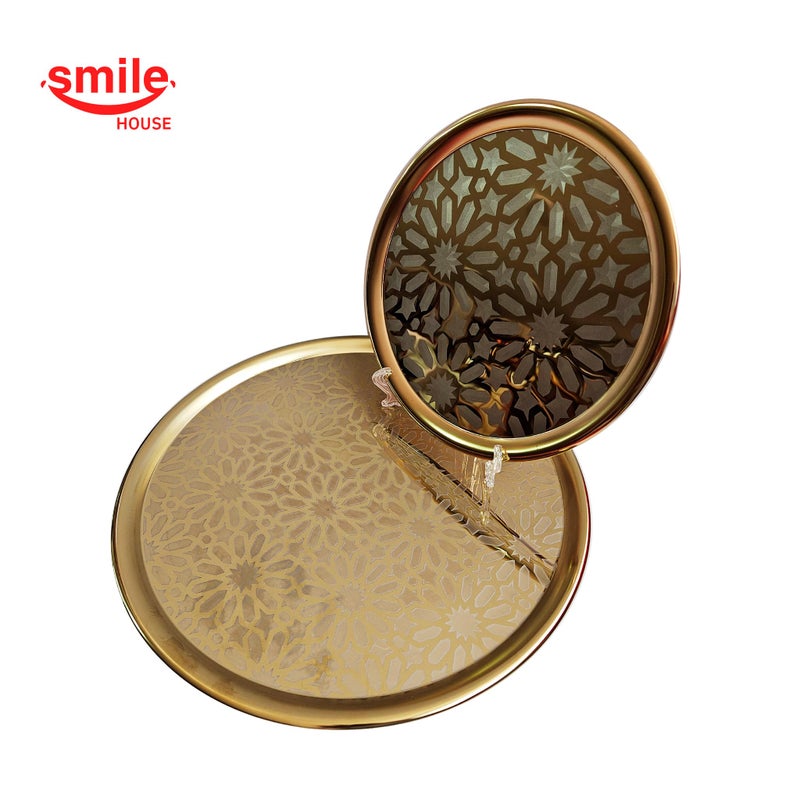 Smile House - Decorative Round Serving Tray, Gold Stainless Steel (30cm) - Image 4