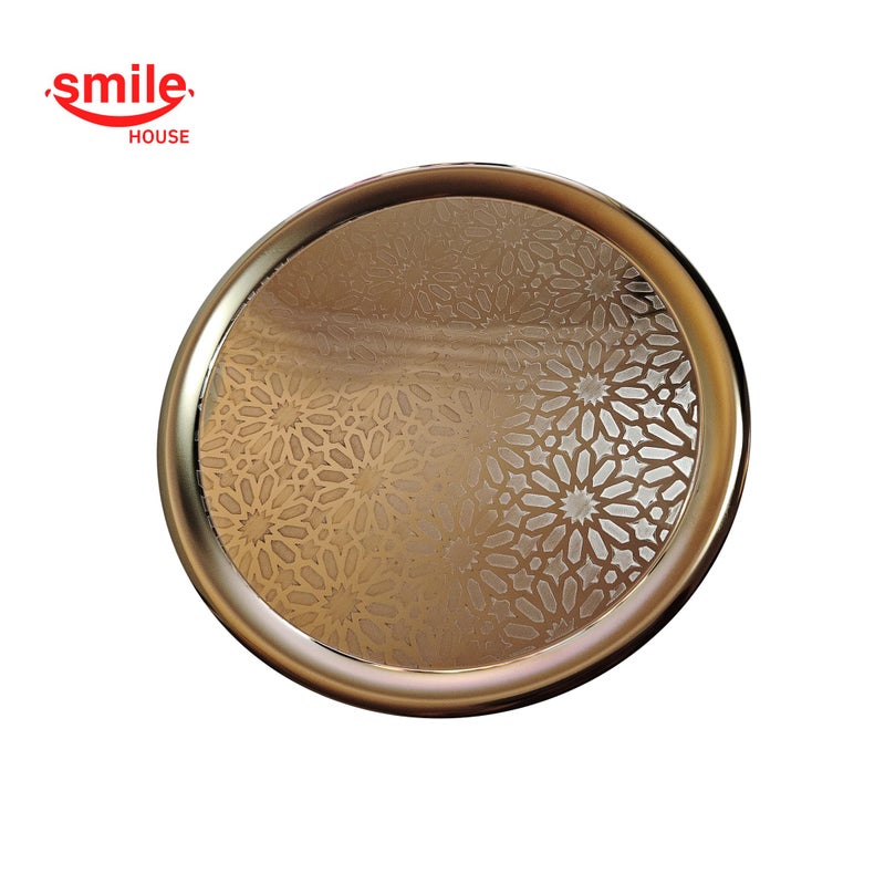 Smile House - Decorative Round Serving Tray, Gold Stainless Steel (30cm) - Image 2