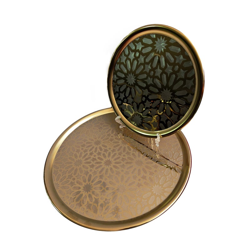 Smile House - Decorative Round Serving Tray, Gold Stainless Steel (30cm) - Image 1