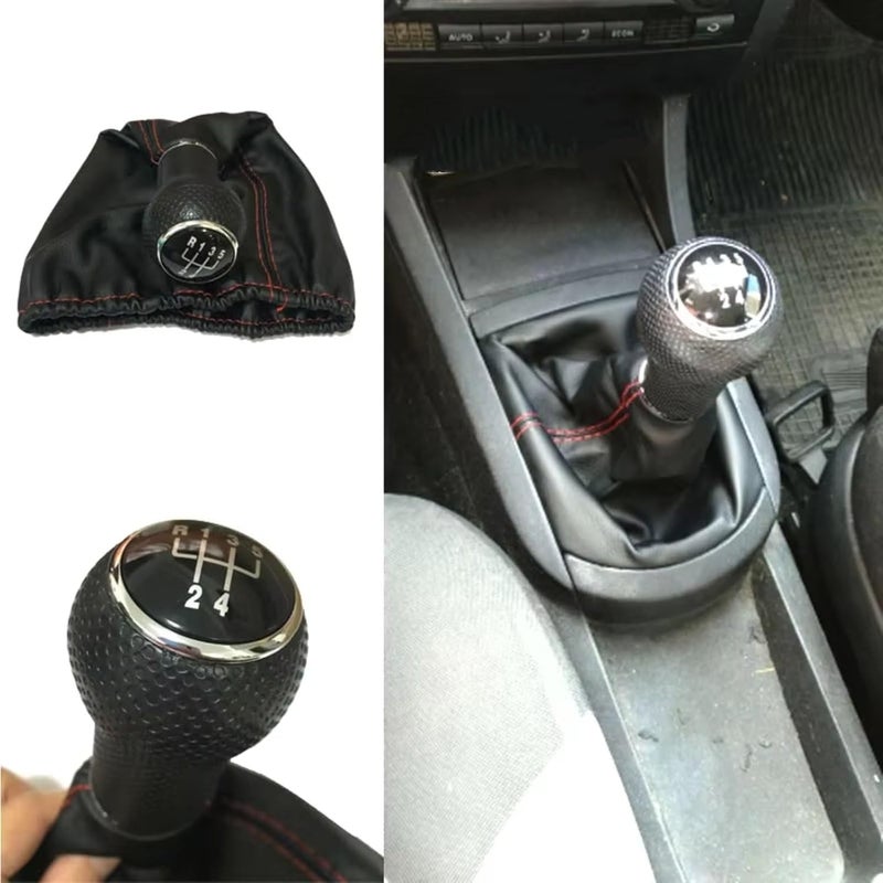 Car Gear Knob Shifter for Seat for Ibiza 1996-2001 5 Speed MT Car Gear Knob Lever Stick Shift Knob with PU Leather Red Black StitchesBlack Stitches - Image 4