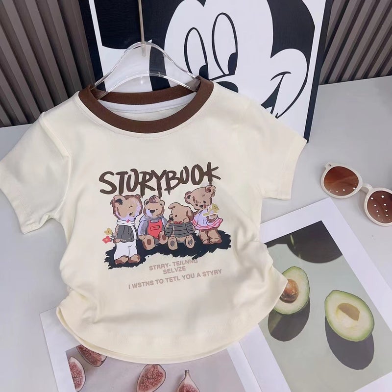 Cotton Girls Short-Sleeved T-Shirt 2025 Children'S Baby Cartoon Western-Style Slim-Fit High Waist Short Top - Image 1
