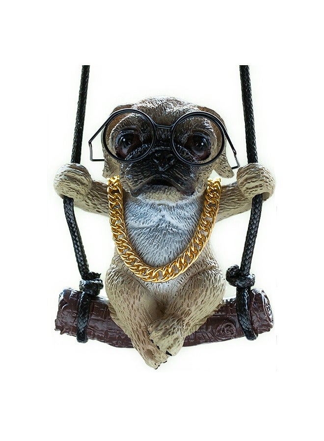 Generic Car rearview mirror Swing French Bulldog Pendant cute cartoon Sunglasses Necklace Style Ornament Creative dog pendant decoration  - Image 1