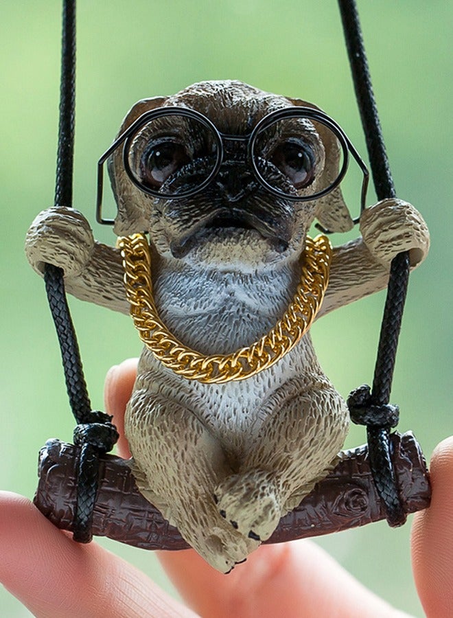 Generic Car rearview mirror Swing French Bulldog Pendant cute cartoon Sunglasses Necklace Style Ornament Creative dog pendant decoration  - Image 2