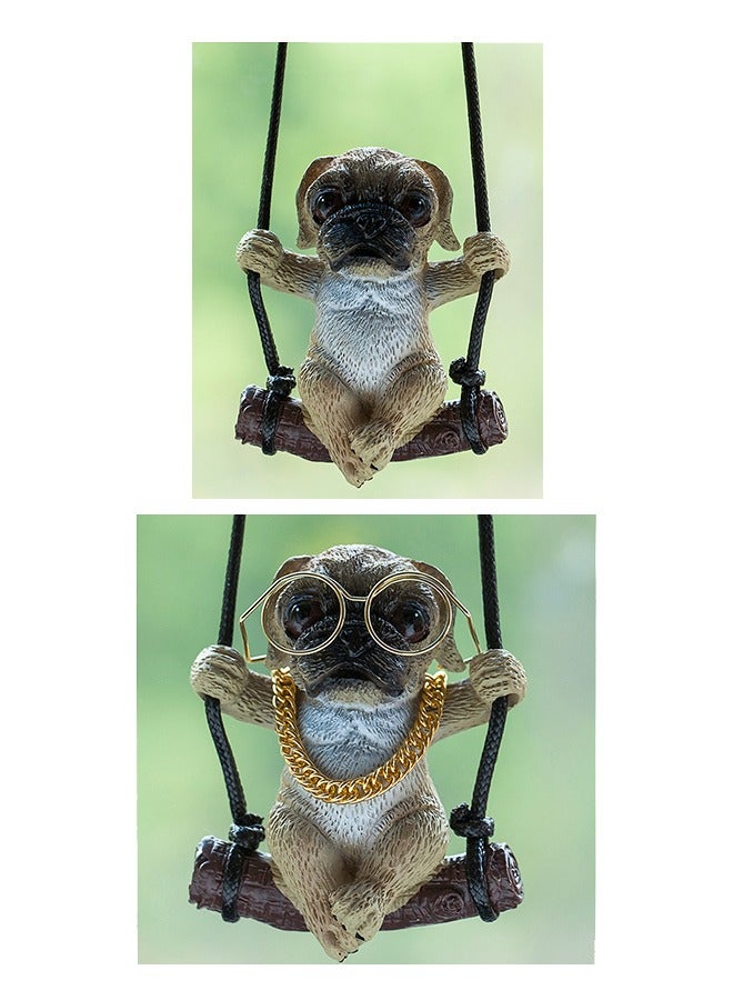 Generic Car rearview mirror Swing French Bulldog Pendant cute cartoon Sunglasses Necklace Style Ornament Creative dog pendant decoration  - Image 4