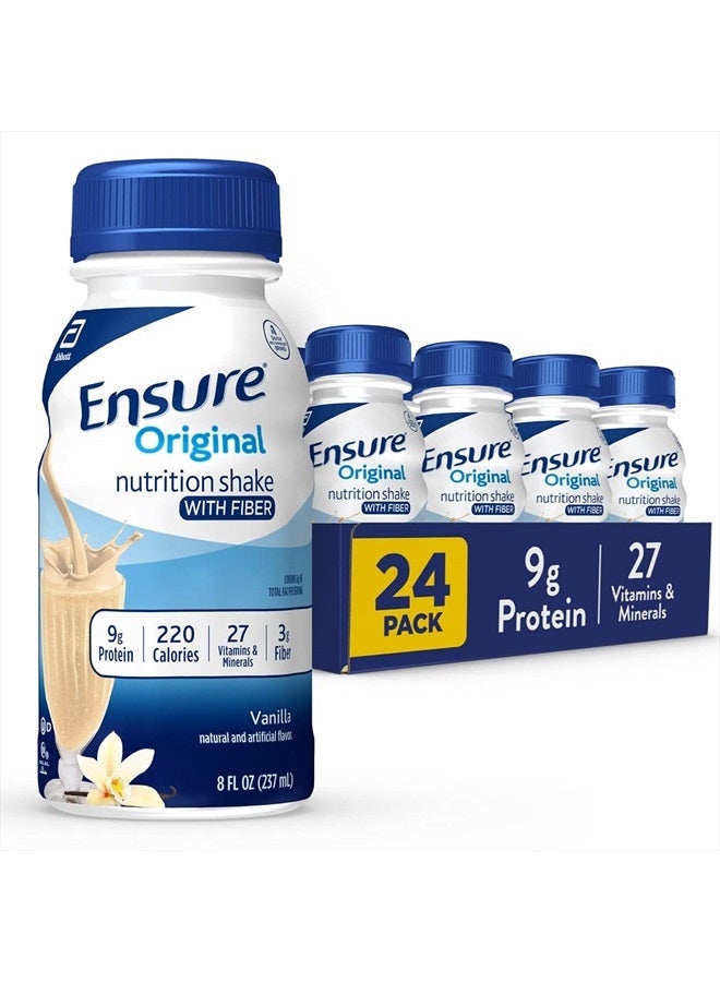 Ensure Original Vanilla Liquid Nutrition Shake With Fiber, Gluten free Meal Replacement Shake, 8 Fl Oz (Pack of 24)  - Image 1