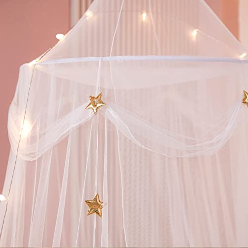Nattey Bed Canopy with Lights for Girls,Gold Star Princess Crib Canopy Curtains,Extra Large Dome Mosquito Net Reading Nook Canopy for Kids Boys Twin Full Queen Size Bed,Fire Retardant Fabric - Image 4