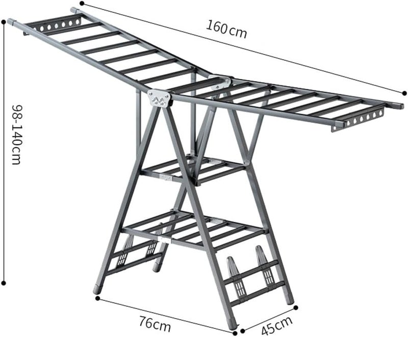 ZUCNG Folding Clothes Dryer Clothes Drying Rack with 4 Shoe Holder, Foldable 3-Tier Laundry Hanger Free-Standing Dryer Rack 3 Height Adjustable Clothes Drying Rack, Windproof, Indoor Outdoor (160CM) - Image 5