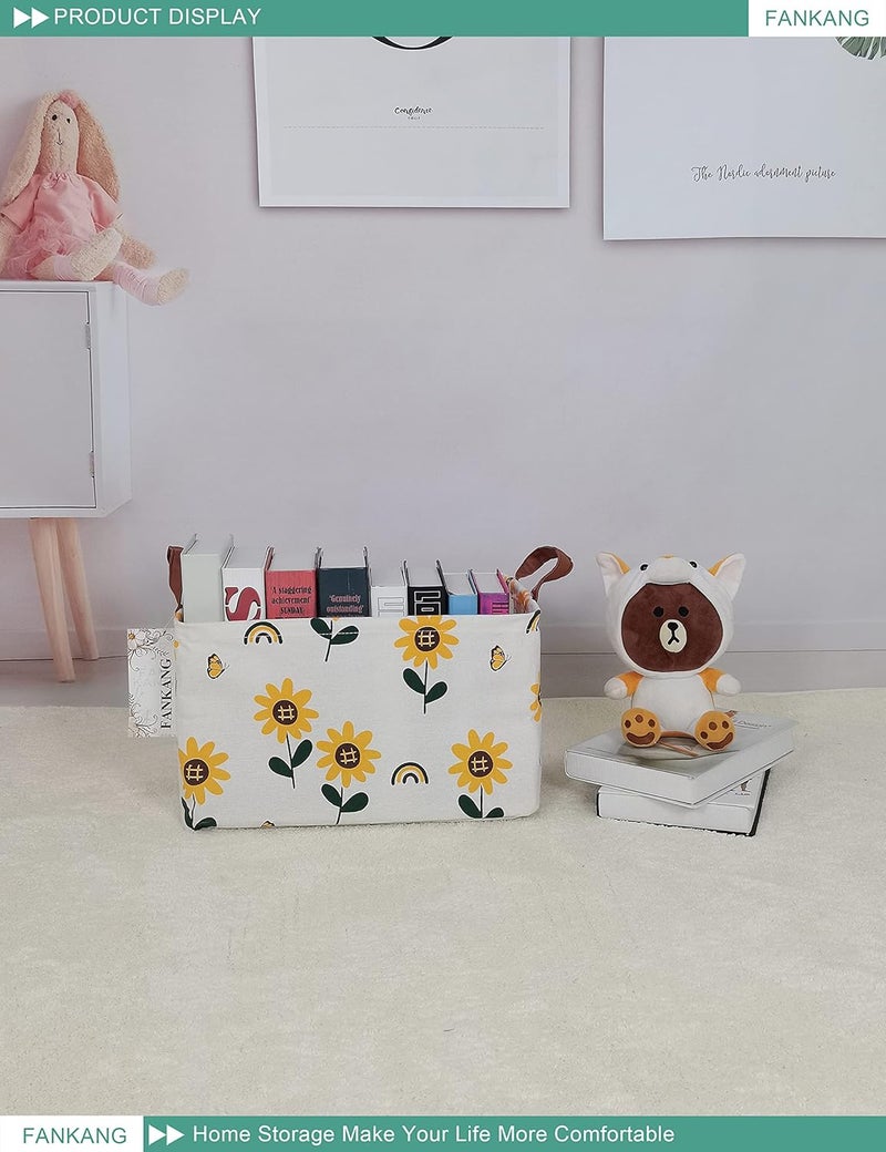 FANKANG Storage Bins, Nursery Hamper Canvas Laundry Basket Foldable with Waterproof PE Coating Large Storage Baskets for Kids Boys and Girls, Office, Bedroom, Clothes,Toys(Rec-Sunflower） - Image 3