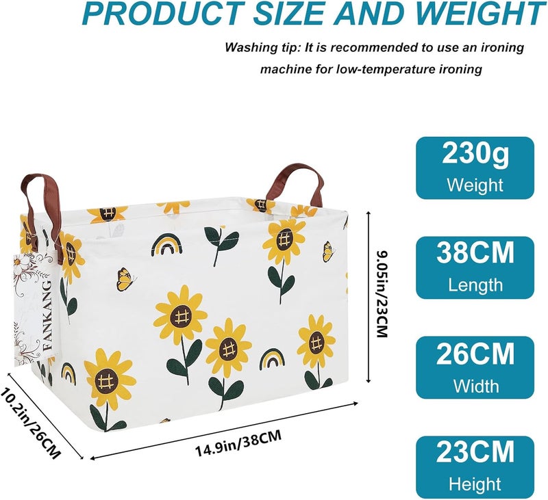 FANKANG Storage Bins, Nursery Hamper Canvas Laundry Basket Foldable with Waterproof PE Coating Large Storage Baskets for Kids Boys and Girls, Office, Bedroom, Clothes,Toys(Rec-Sunflower） - Image 2