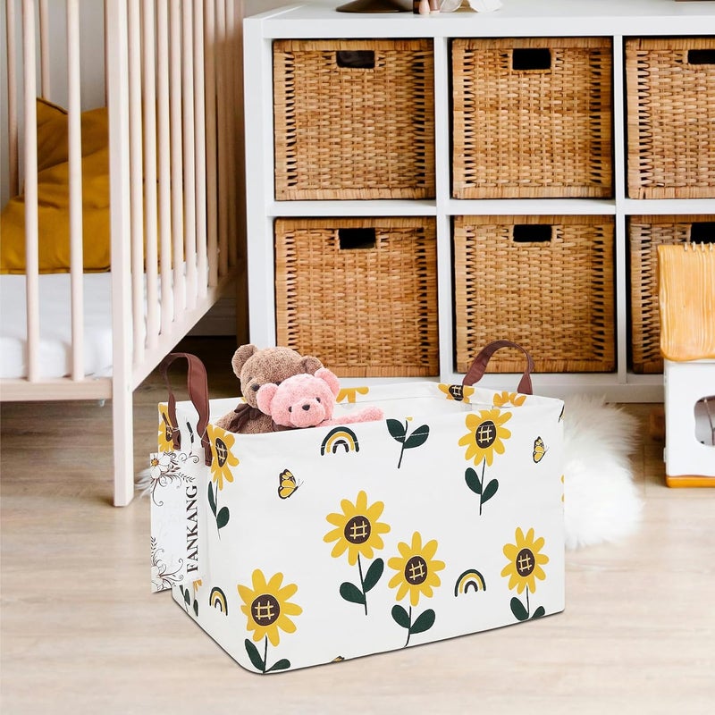 FANKANG Storage Bins, Nursery Hamper Canvas Laundry Basket Foldable with Waterproof PE Coating Large Storage Baskets for Kids Boys and Girls, Office, Bedroom, Clothes,Toys(Rec-Sunflower） - Image 4