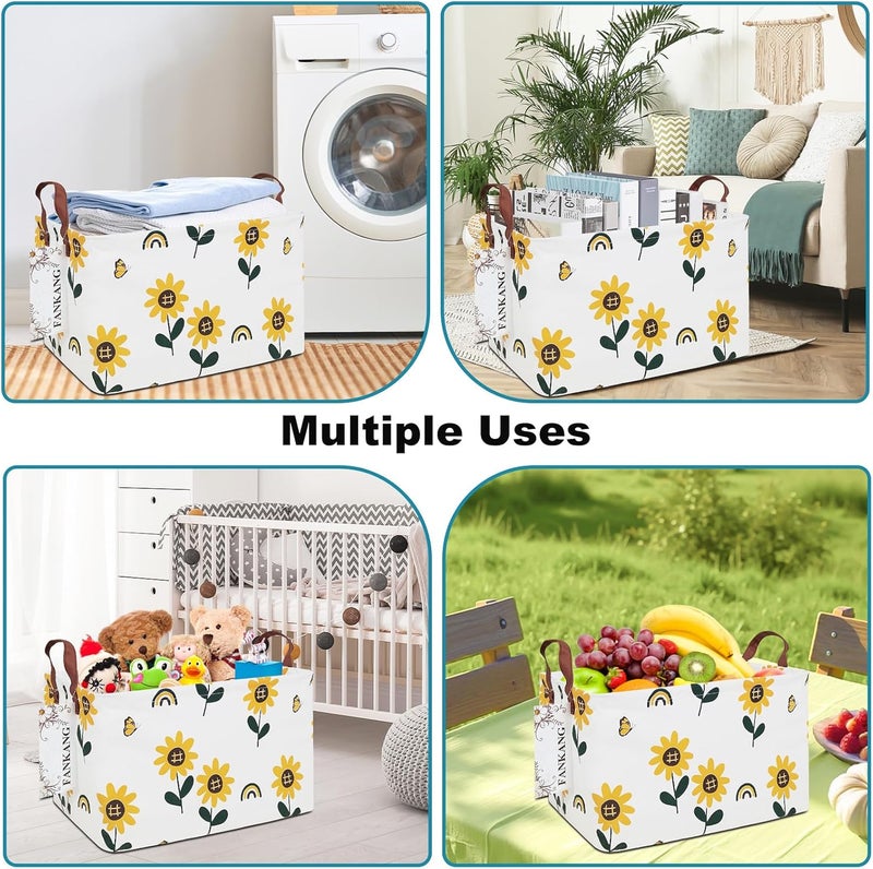 FANKANG Storage Bins, Nursery Hamper Canvas Laundry Basket Foldable with Waterproof PE Coating Large Storage Baskets for Kids Boys and Girls, Office, Bedroom, Clothes,Toys(Rec-Sunflower） - Image 5