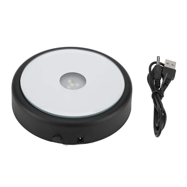 PHOSOK LED Multimodal Multicolor Light Base balckLighted Stand for Crystal Art Display Round Stand
