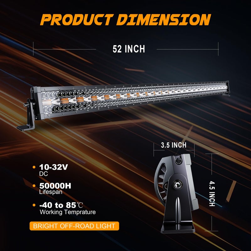 ASLONG 52 Inch 300W LED Light Bar White/Amber Flasing Strobe with Six Modes Spot Flood Offroad Driving Light with Upper Windshield Mounting Brackets Wiring Harness Switch for Wrangler JK 2007-2018 - Image 2