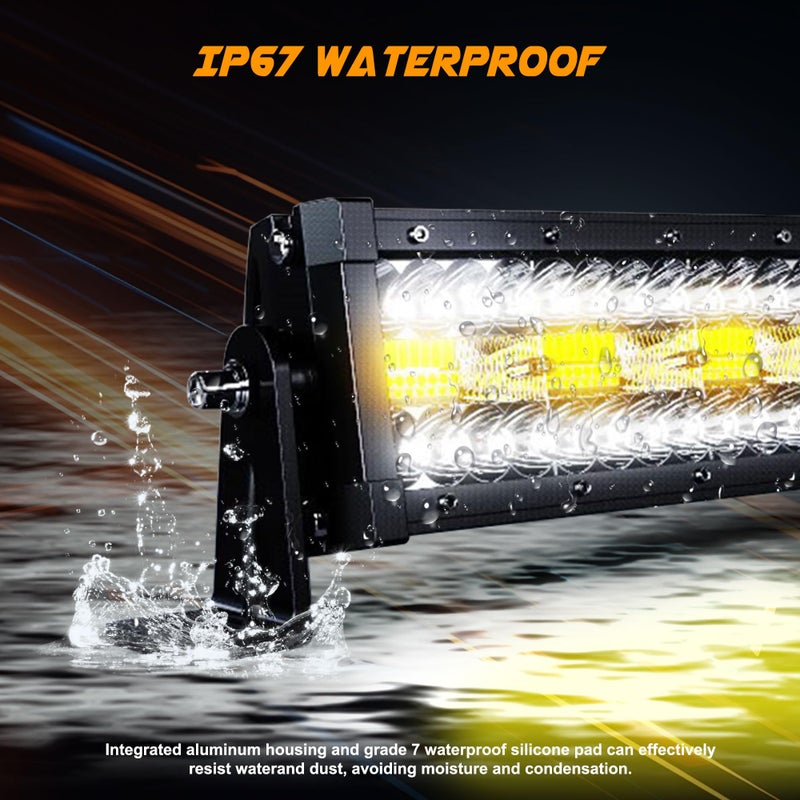 ASLONG 52 Inch 300W LED Light Bar White/Amber Flasing Strobe with Six Modes Spot Flood Offroad Driving Light with Upper Windshield Mounting Brackets Wiring Harness Switch for Wrangler JK 2007-2018 - Image 5