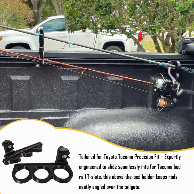 DMERHAC Fishing Rod Holder for Toyota Tacoma Bed Rail - Above-The-Bed Mount, 3 Rod Capacity with Secure Locking Design - Weatherproof & Tool-Free Installation - Image 2