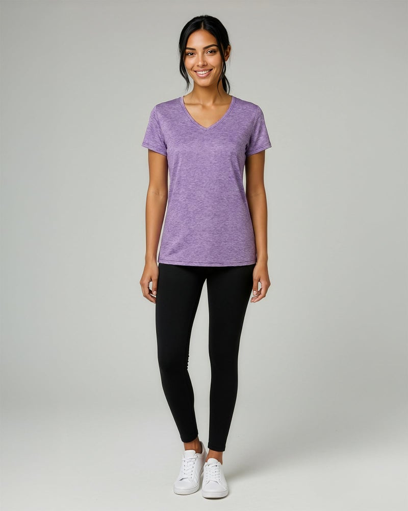 REALESSENTIALS أساسيات حقيقية 5 عبوة: قميص رياضي قصير الأكمام بتصميم V للنساء - قميص لليوغا واللياقة البدنية وصالة الألعاب الرياضية (متوفر بحجم زائد) ، المجموعة 7 ، S - Image 5