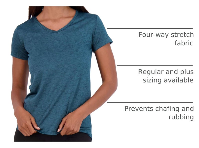 REALESSENTIALS أساسيات حقيقية 5 عبوة: قميص رياضي قصير الأكمام بتصميم V للنساء - قميص لليوغا واللياقة البدنية وصالة الألعاب الرياضية (متوفر بحجم زائد) ، المجموعة 7 ، S - Image 4
