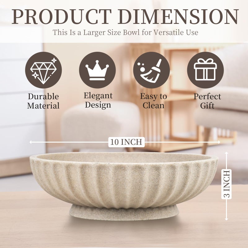 Deobath Large Decorative Bowl - Fruit Bowl for Kitchen Counter - Modern Decorative Bowl for Home Decor,Key Bowl for Entryway Table - Artificial Stone Beige - Image 4