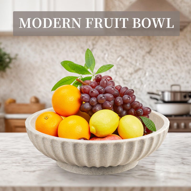 Deobath Large Decorative Bowl - Fruit Bowl for Kitchen Counter - Modern Decorative Bowl for Home Decor,Key Bowl for Entryway Table - Artificial Stone Beige - Image 3