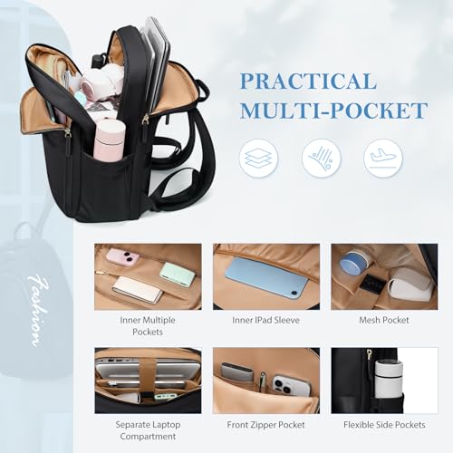 GOLF QUALITY Travel Backpack for Women Personal Carry On Bag Business Weekender Hiking Multilayer Laptop Bag16 InchBlack - Image 3