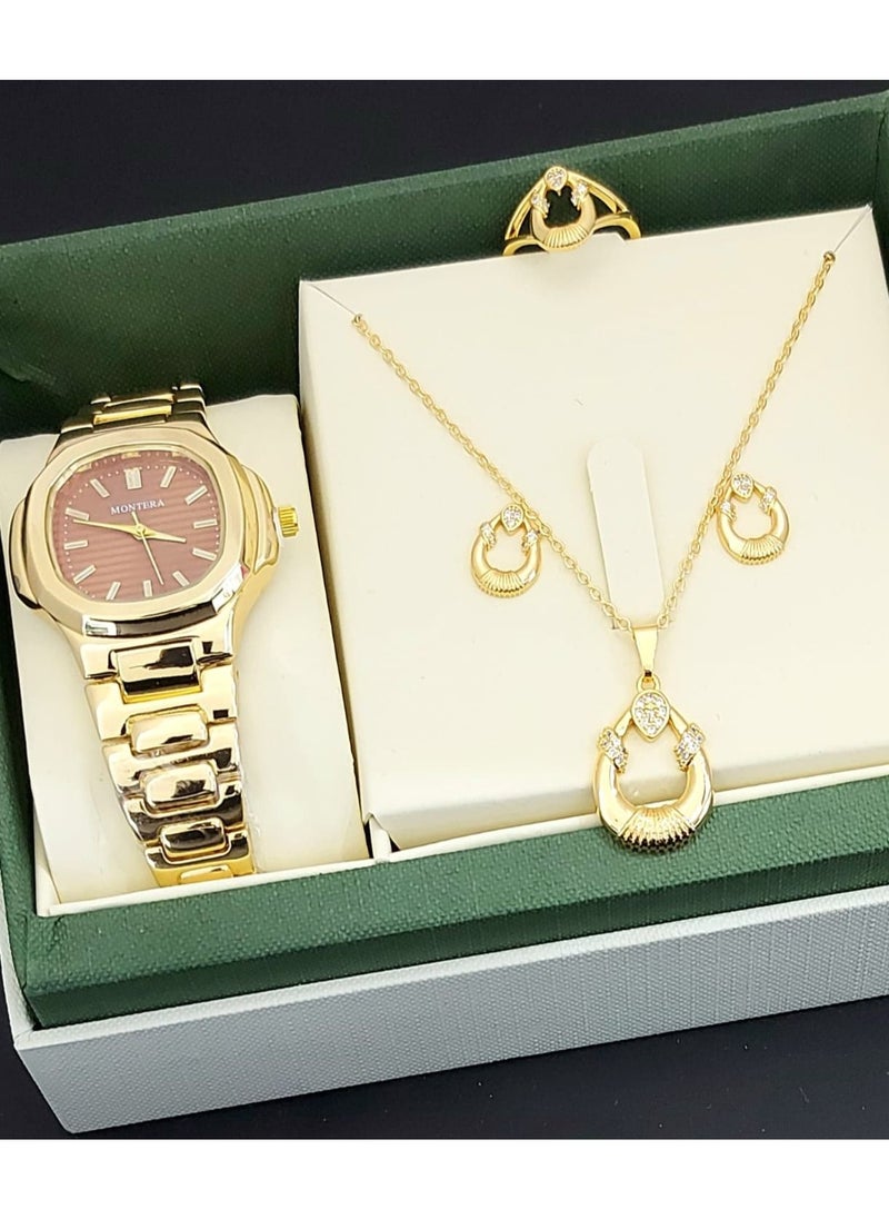 Monterey - A set of an analog watch and a set consisting of a necklace, earring and a ring for women - Image 1