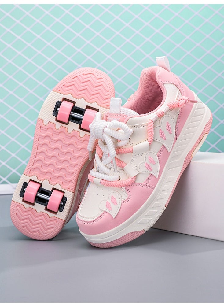 NIBEMINENT Kids Roller Skates Shoes 4 Wheels Roller Shoes Boys Girls Wheel Shoes Roller Sneakers Shoes for Beginner More Balanced  - Image 1