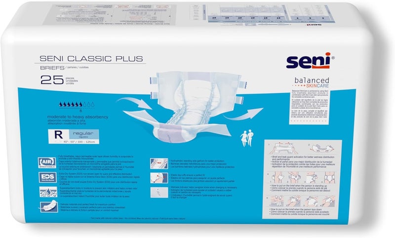 SENI Classic Plus Unisex Adult Incontinence Briefs with Tabs Regular Size 4050 25 Count 1 Pack of 25 Moderate to Heavy Absorbency Breathable Disposable Brief for Men Women - Image 4