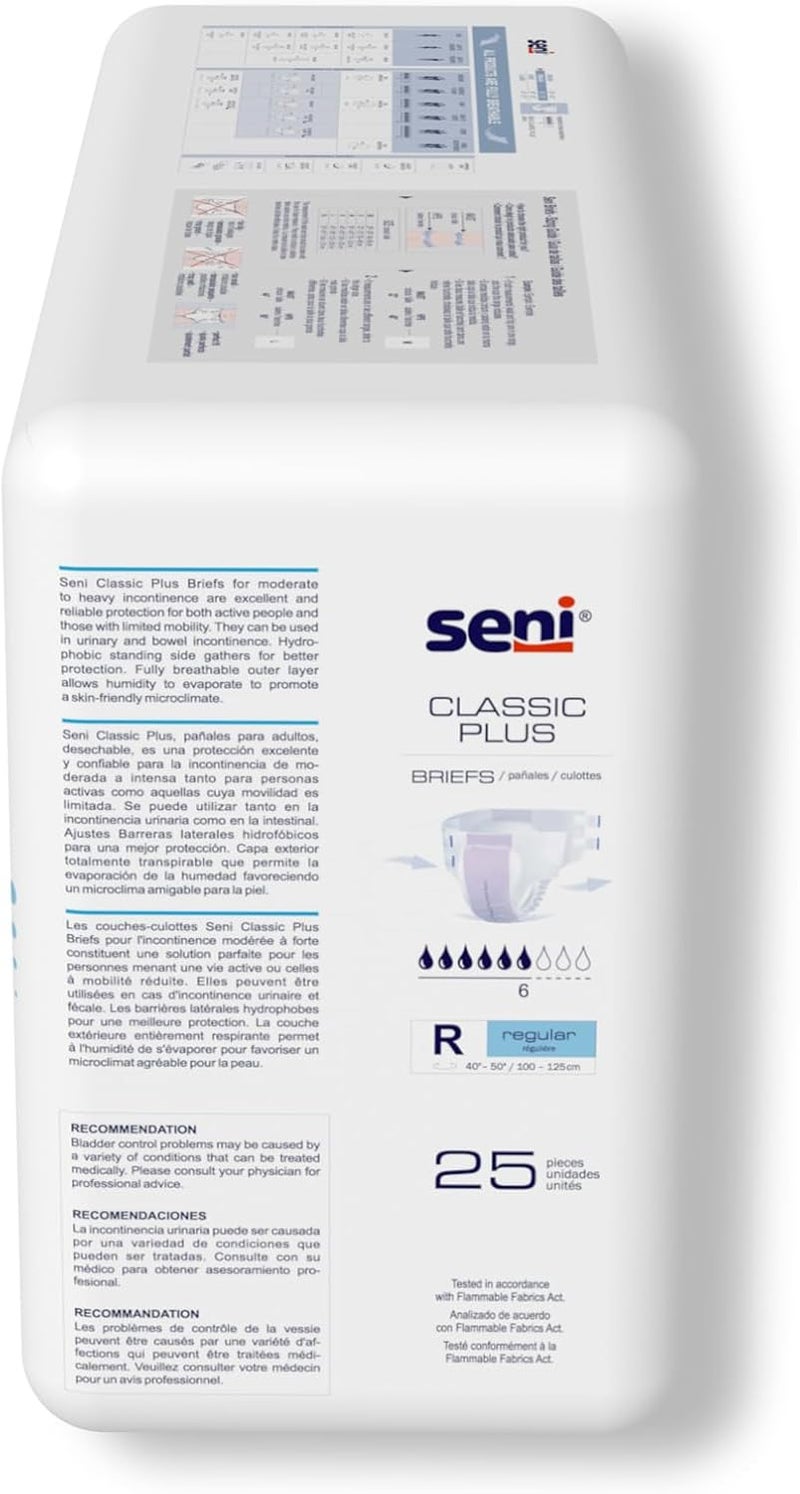 SENI Classic Plus Unisex Adult Incontinence Briefs with Tabs Regular Size 4050 25 Count 1 Pack of 25 Moderate to Heavy Absorbency Breathable Disposable Brief for Men Women - Image 2