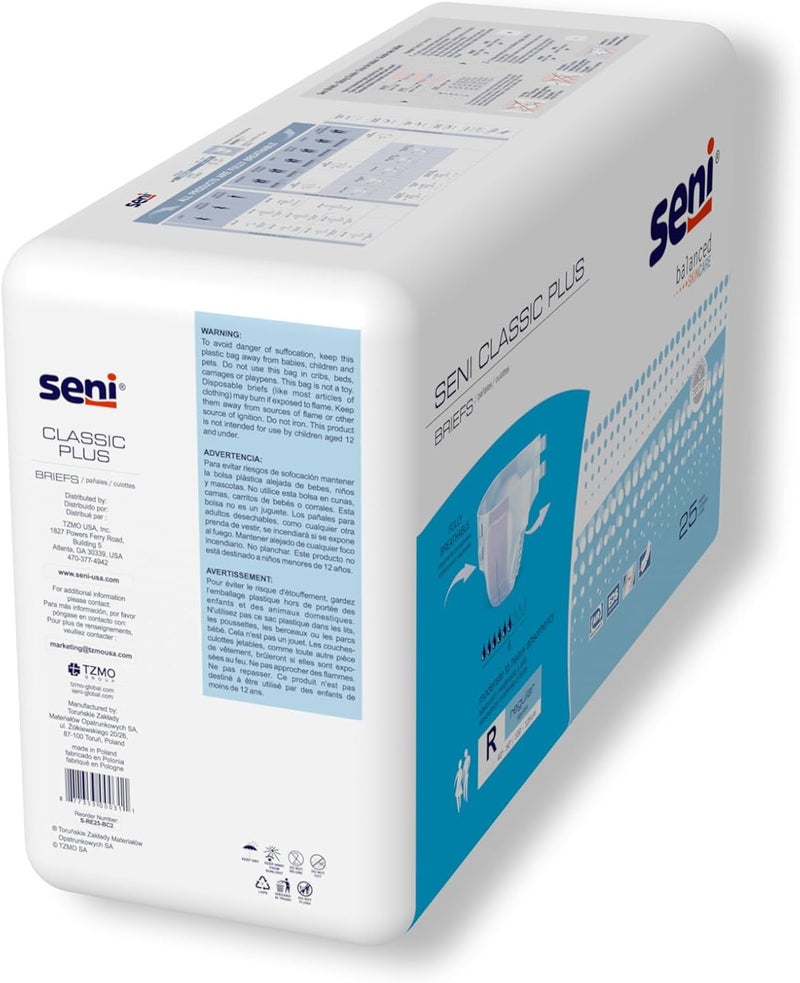 SENI Classic Plus Unisex Adult Incontinence Briefs with Tabs Regular Size 4050 25 Count 1 Pack of 25 Moderate to Heavy Absorbency Breathable Disposable Brief for Men Women - Image 3