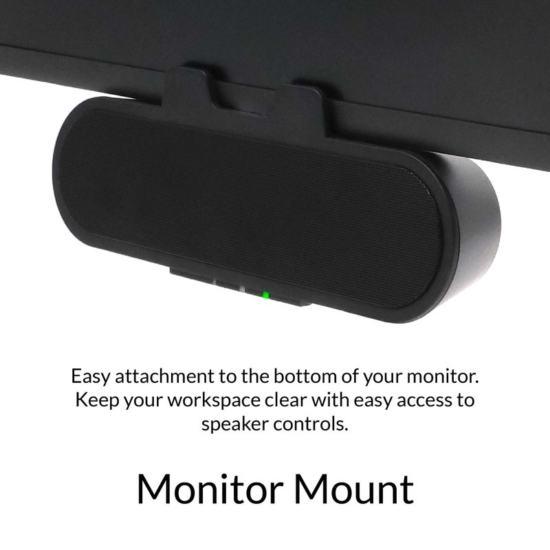 Cyber Acoustics بار مكبر الصوت USB وبلوتوث من سايبر أكوستيكس (CA-2890PRO) مزود بالطاقة عبر USB مع ميكروفون مدمج لجهاز الكمبيوتر وبلوتوث للاتصال بالهواتف الذكية، يثبت على الشاشات حتى 2 بوصة سمك، 20 واط - Image 2