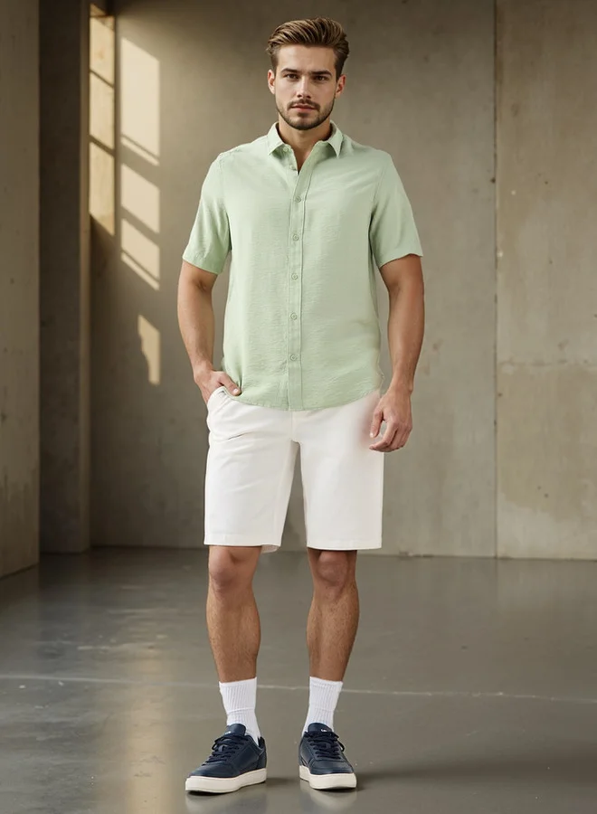 سبلاش فيڤ قميص بياقة بنقش مجعد بقصة عادية