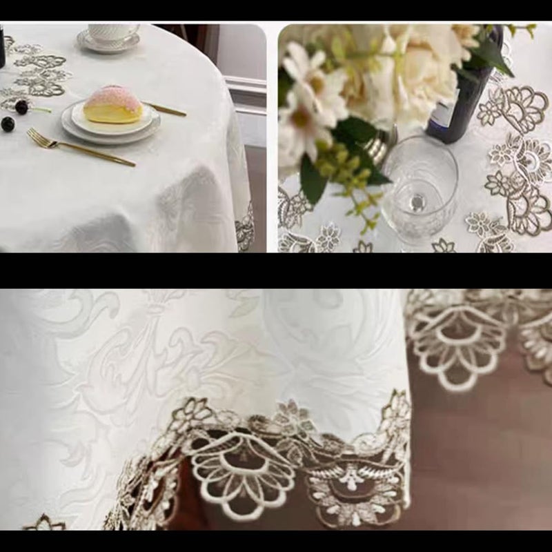 AMZALI Round Table Cloth Floral Embroidered Lace Tablecloth Wrinkle Free & Stain Resistant Fabric Tablecloths Table Cover for Kitchen Dinner (Round 60 inch) - Image 3