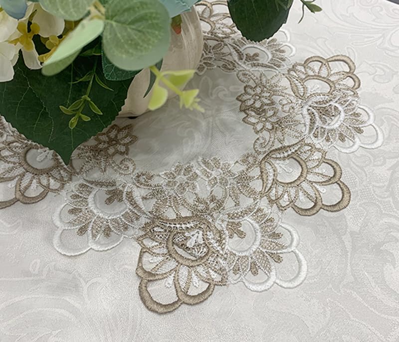 AMZALI Round Table Cloth Floral Embroidered Lace Tablecloth Wrinkle Free & Stain Resistant Fabric Tablecloths Table Cover for Kitchen Dinner (Round 60 inch) - Image 2