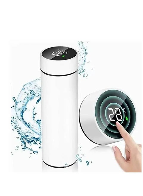 Smart Thermal Flask with Touch LED Temperature Display – 500ml Capacity with Built-in Insulated Cup – Ideal for Coffee or Water – Elegant White Design – Hot & Cold Insulation
